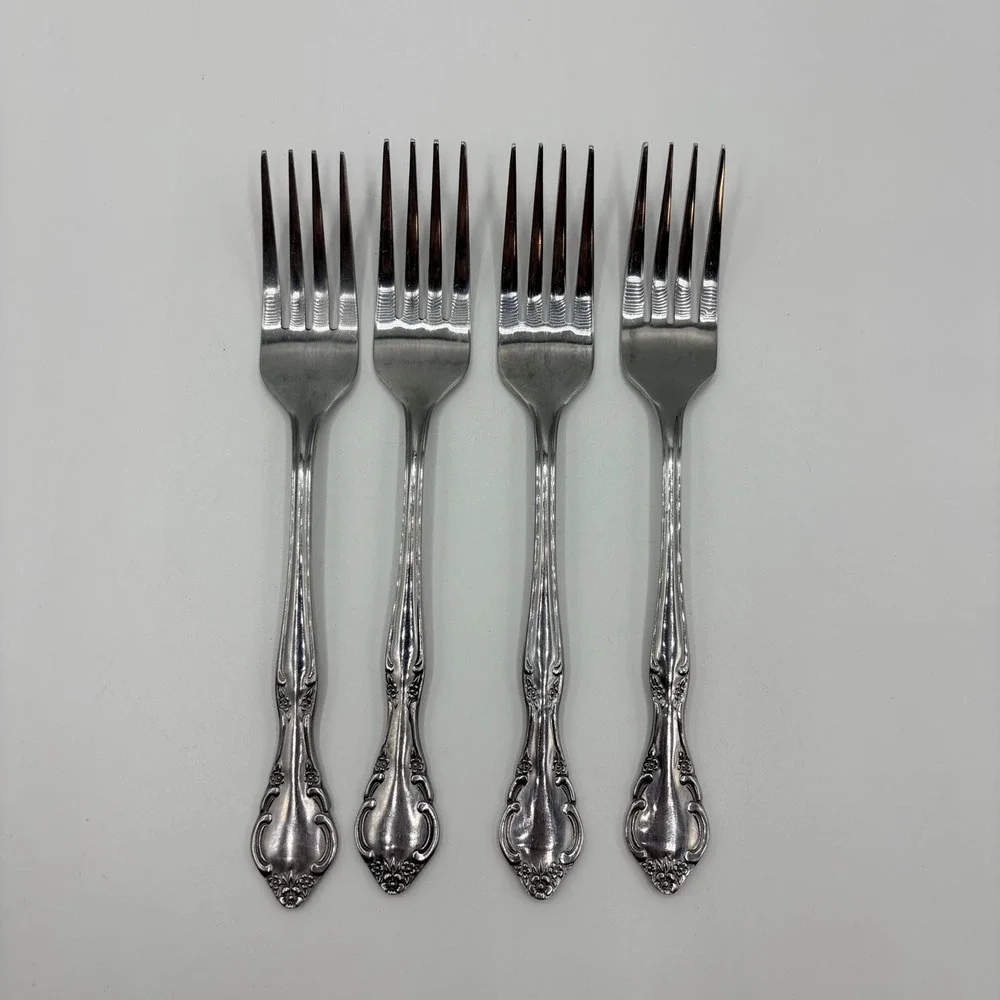 Estia Salad Forks Cascade Pattern Stainless Glossy Floral Set of 4 Silverware